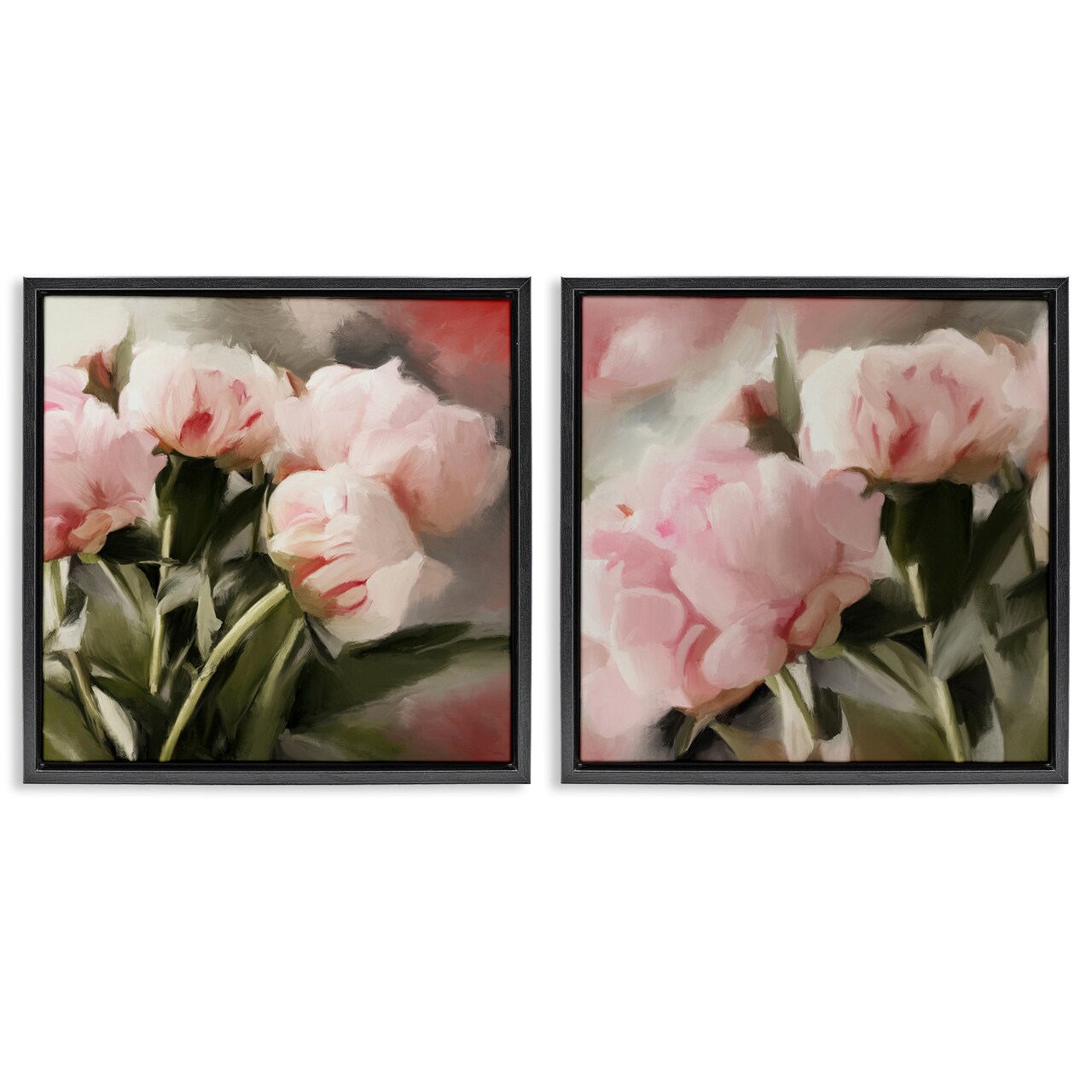 Stupell Industries Soft Pink Peony Arrangement 2 pc Framed Floater Canvas Wall Art Set Design by Dan Meneely
